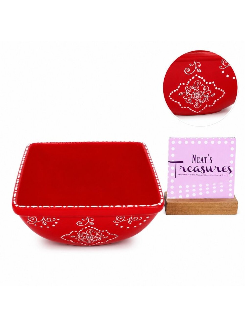 Temptations By Tara Bakeware SWIRLS AND PEARLS Red 1.5 Qt Square Serving Bowl